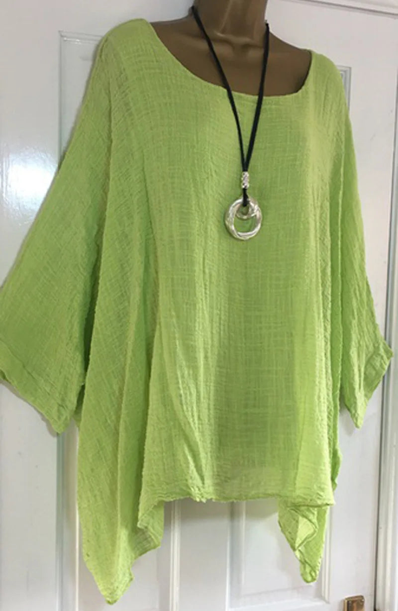 Batwing Sleeves Solid Color Loose O-Neck 3/4 Sleeve Casual in 7 Colors