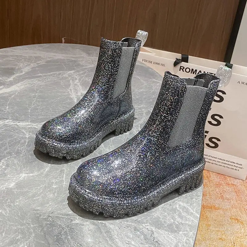 Shiney Ankle Rain Boots Wearable 4 Seasons Waterproof