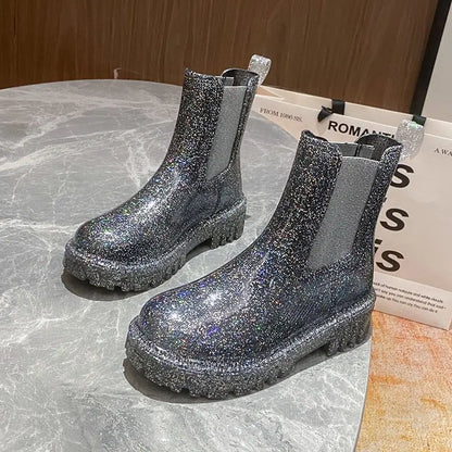 Shiney Ankle Rain Boots Wearable 4 Seasons Waterproof