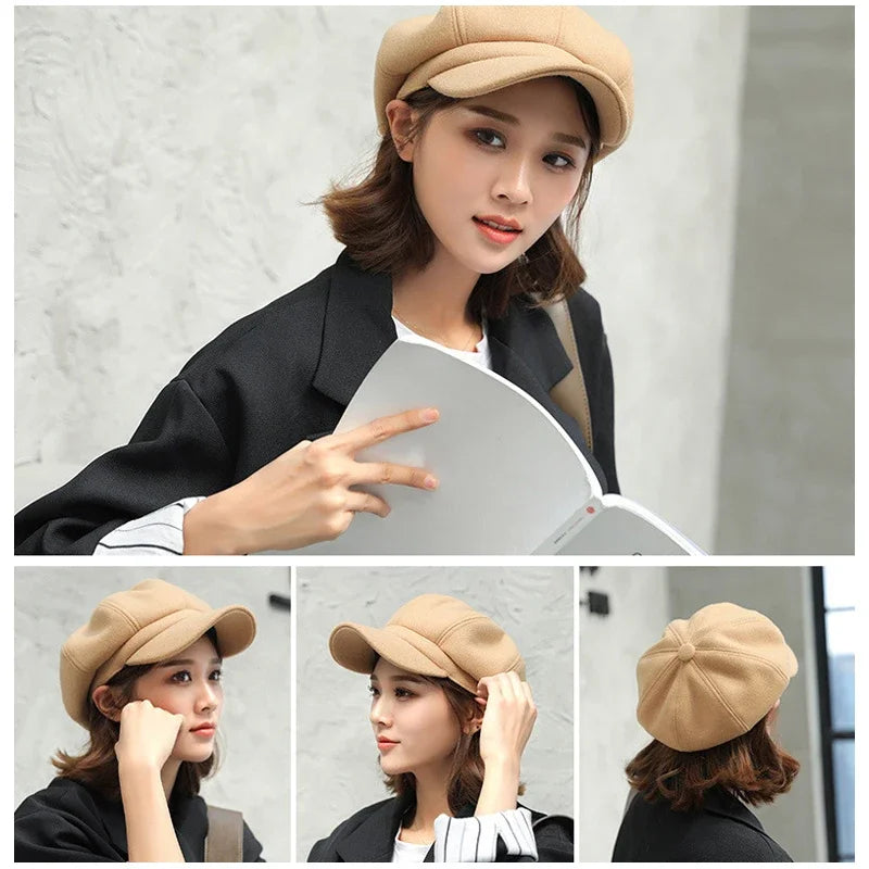 Woolen Octagonal Beret Duckbill Hat Beret British Style