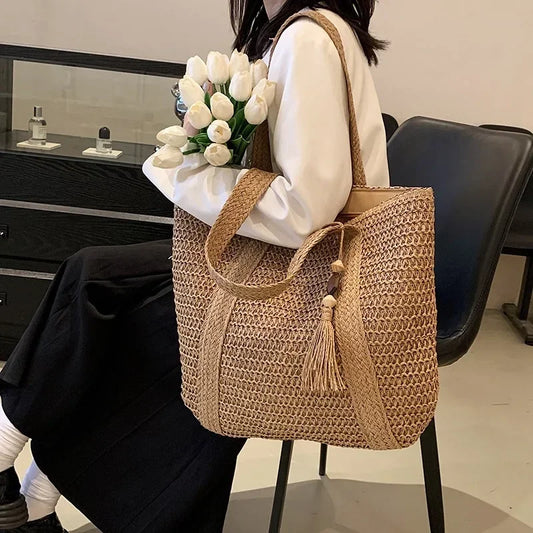 Retro Large Capacity Straw Tote Bag