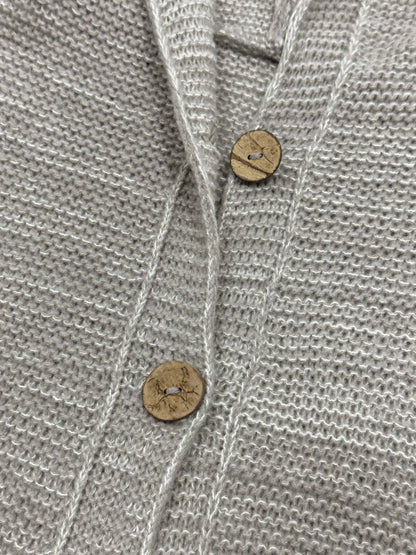 Oversized Gray Waffle Knit Hooded Cardigan Button Front Casual Outerwear