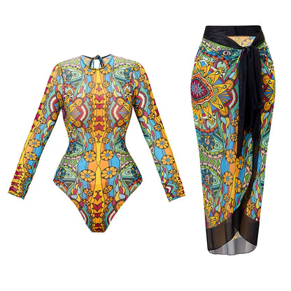 Long Sleeve Sheer Sun Protection One-Piece Swimsuit With Cover-Up. Various other designs