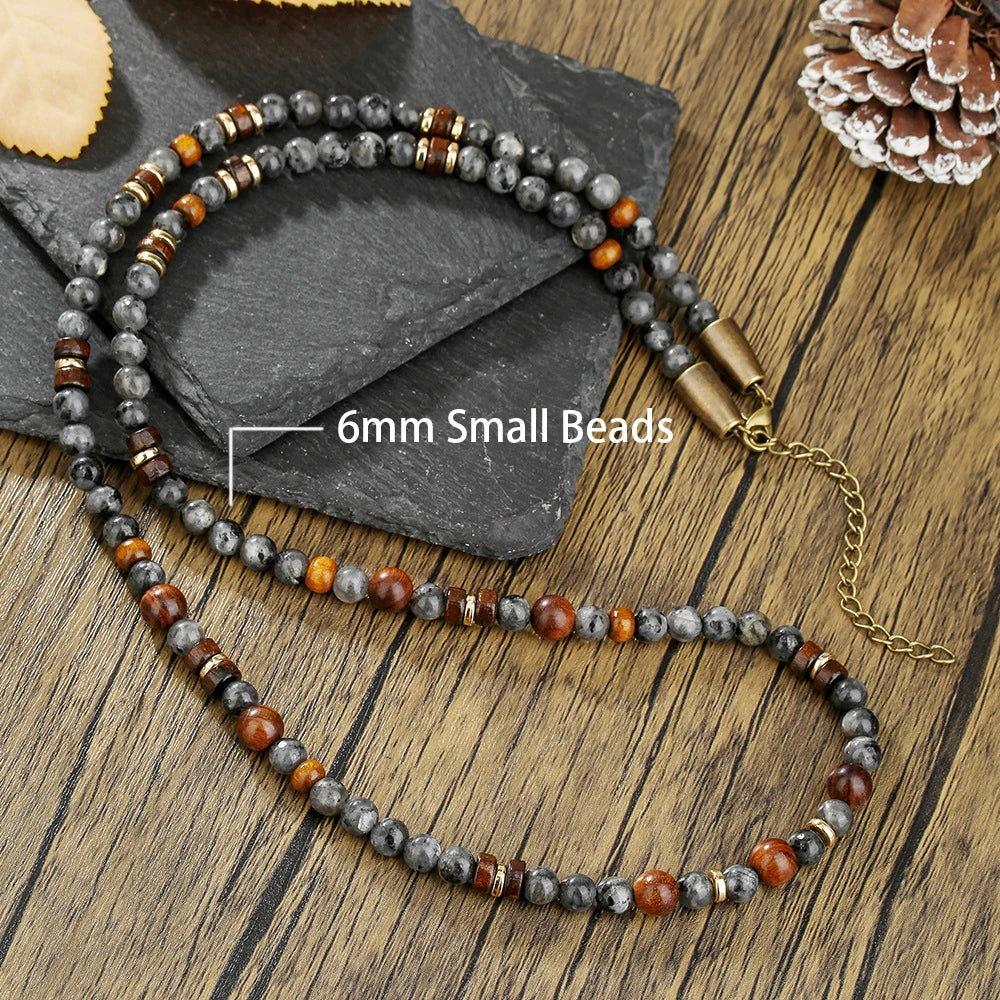 Retro Boho African Stone Necklace Hippie Long Beaded Necklace Tribal Jewelry