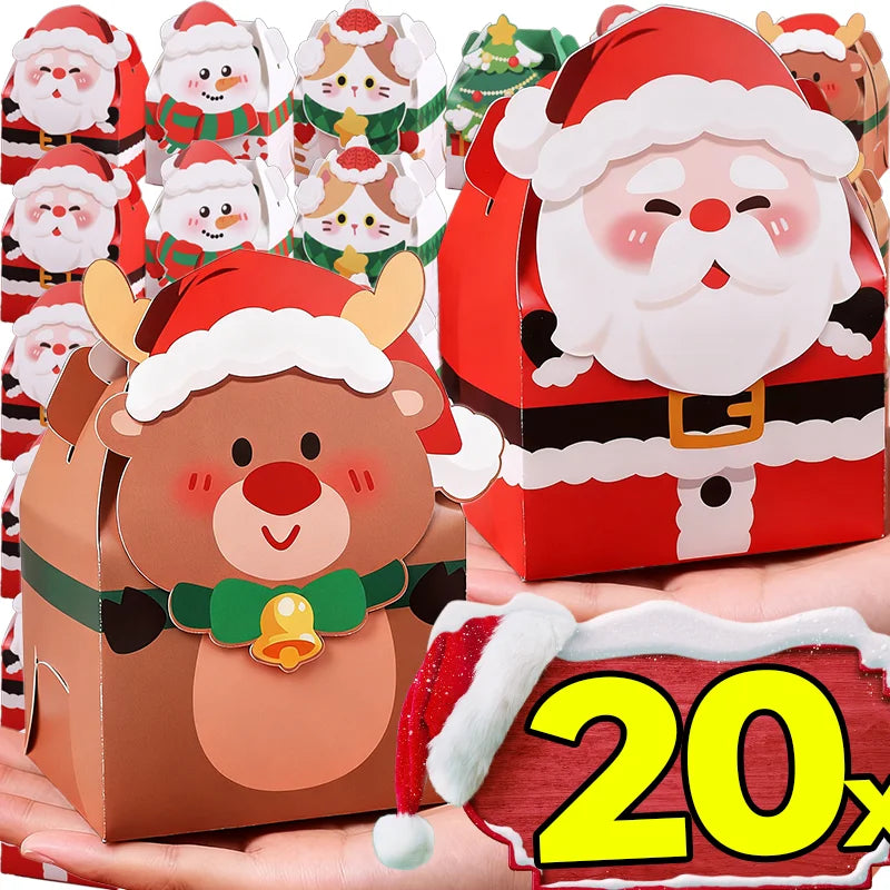 Christmas Square Cardstock Gift Bags, Sturdy Reusable