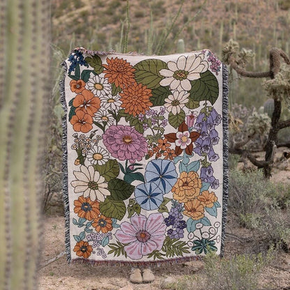 Boho Floral Tapestry, Nordic Plaid Blankets with Fringe. Comes in 10 designs