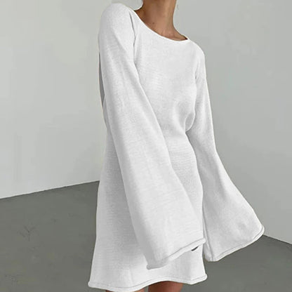 Backless Round Collar Cover-Ups Sheer Beachwear Stylish Horn Sleeve Wrap Dress