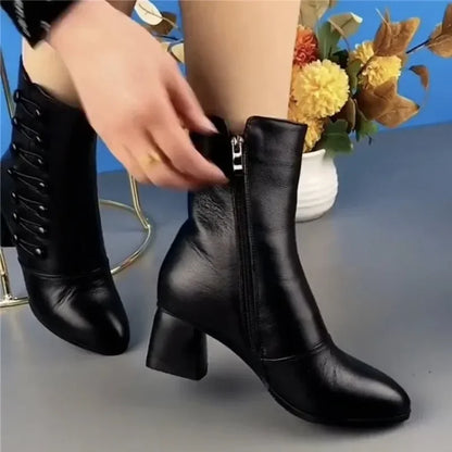 Women Boots  Autumn/Winter Fashion Cotton Shoes Plush Soft Bottom Waterproof Zipper Strap High Heel Women Boots Botas Mujer