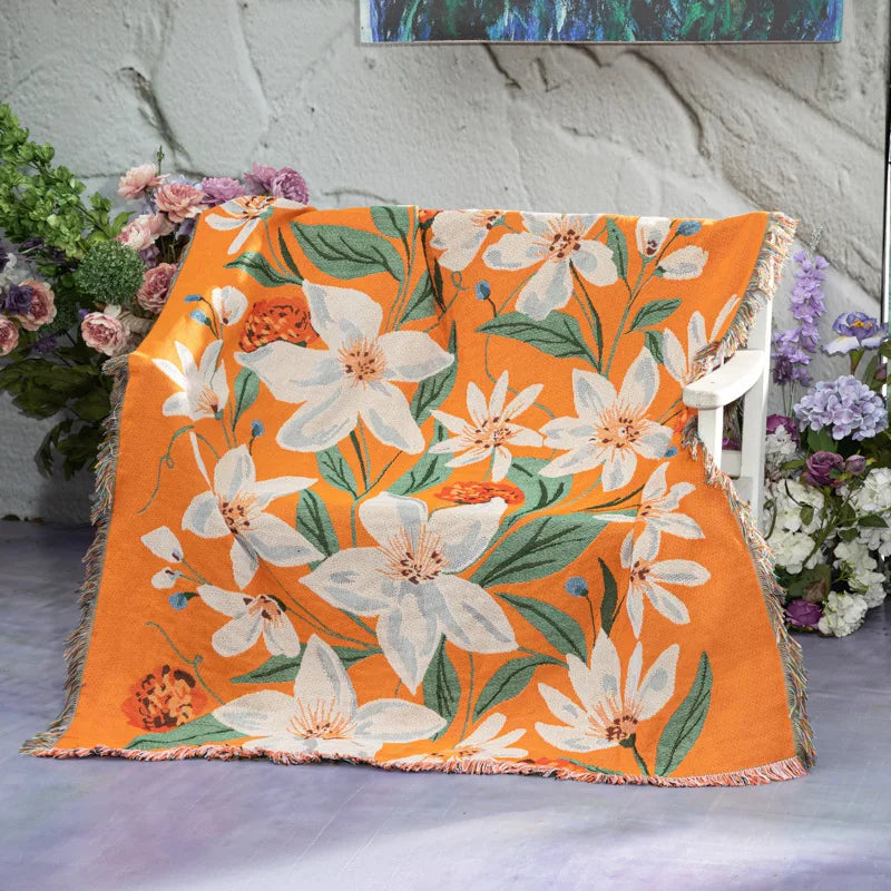 Boho Floral Tapestry, Nordic Plaid Blankets with Fringe. Comes in 10 designs