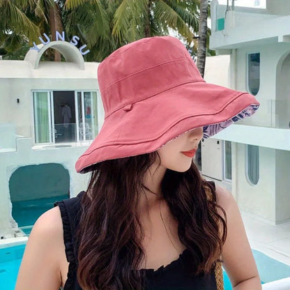 Bohemian Reversible Bucket Hat - Oversized Floral Print Sun