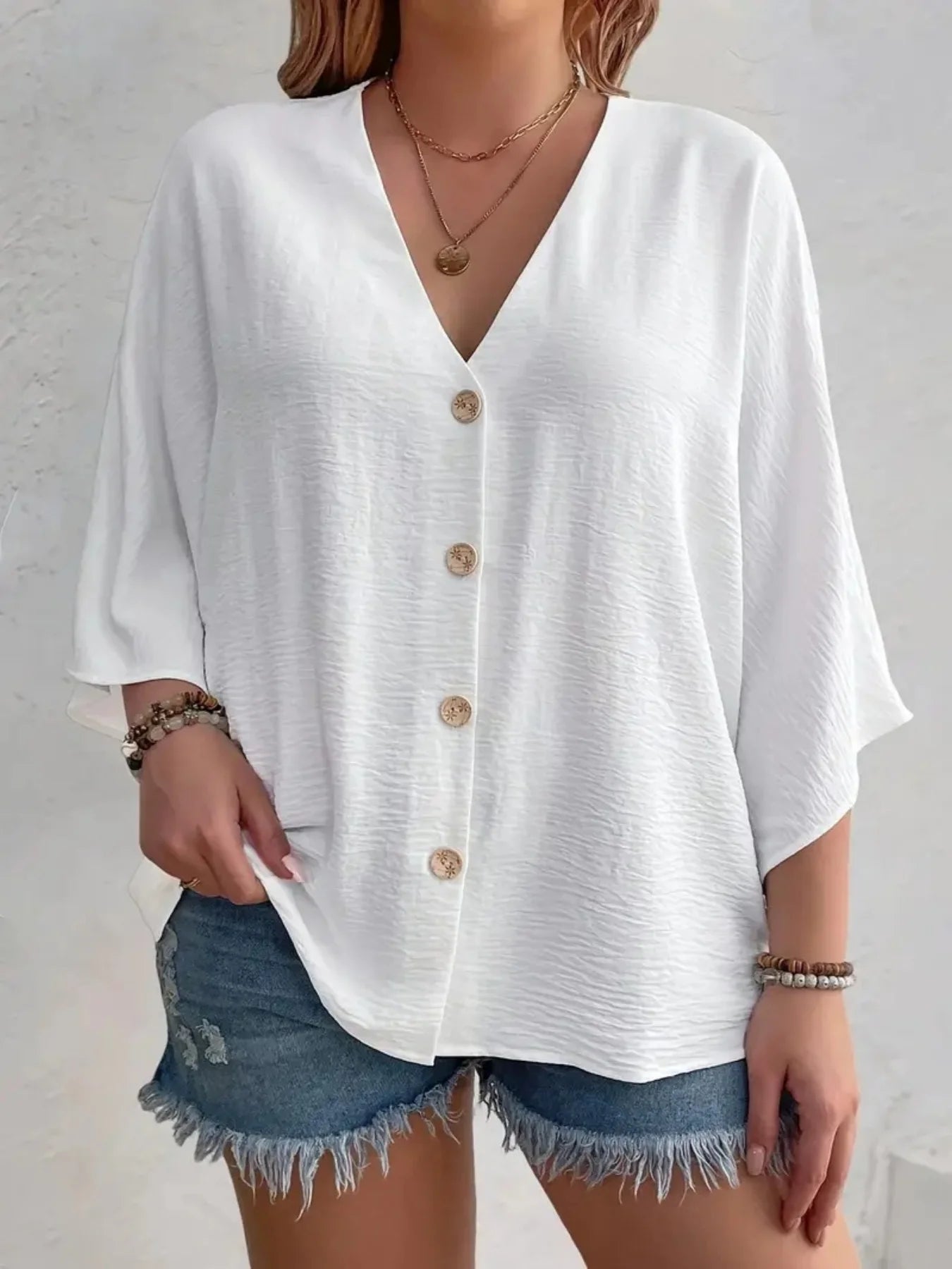 Plus Size to 5XL, V-Neck, Loose Assymetrical Long Sleeve,  Loose fit T-Shirt