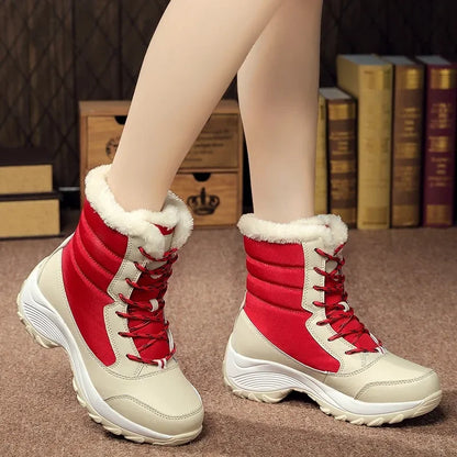 Lightweight Ankle Snow Boots with Slight Platform: Red and White, Tan and White, Navy, and Black