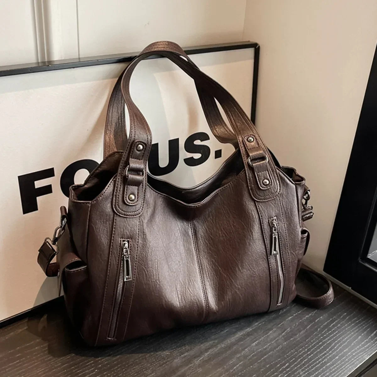 Soft Interior Compartment Shoulder Bag With Zipper Handbags in 3 colors