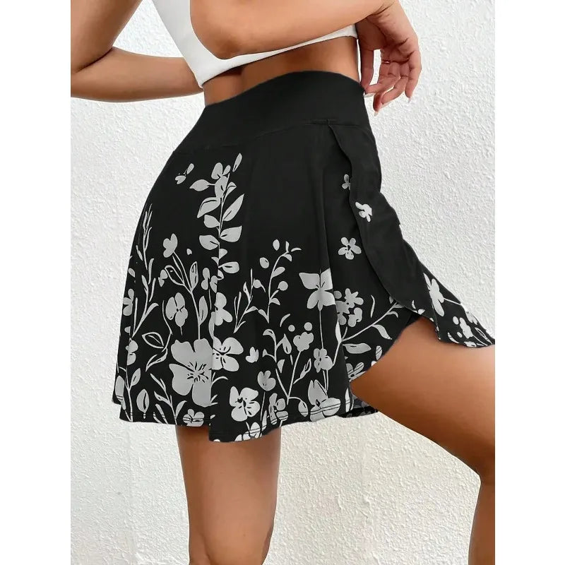 Plus Size 1XL-5XL  High-Waisted Skorts Phone Pocket Simple Floral Print