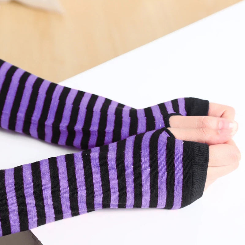 Winter Warm Long Sleeve Gloves Fingerless Stripe Knitted Elbow Elastic Outdoor Fashion Warm Wrist and Arm Glove in 8 colors
