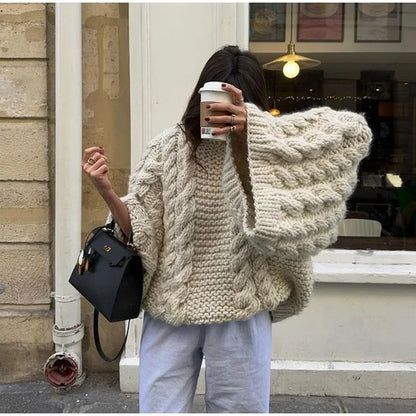 Long Sleeve Prairie Sweater Chic Solid Vintage Oversize Turtleneck Pullover