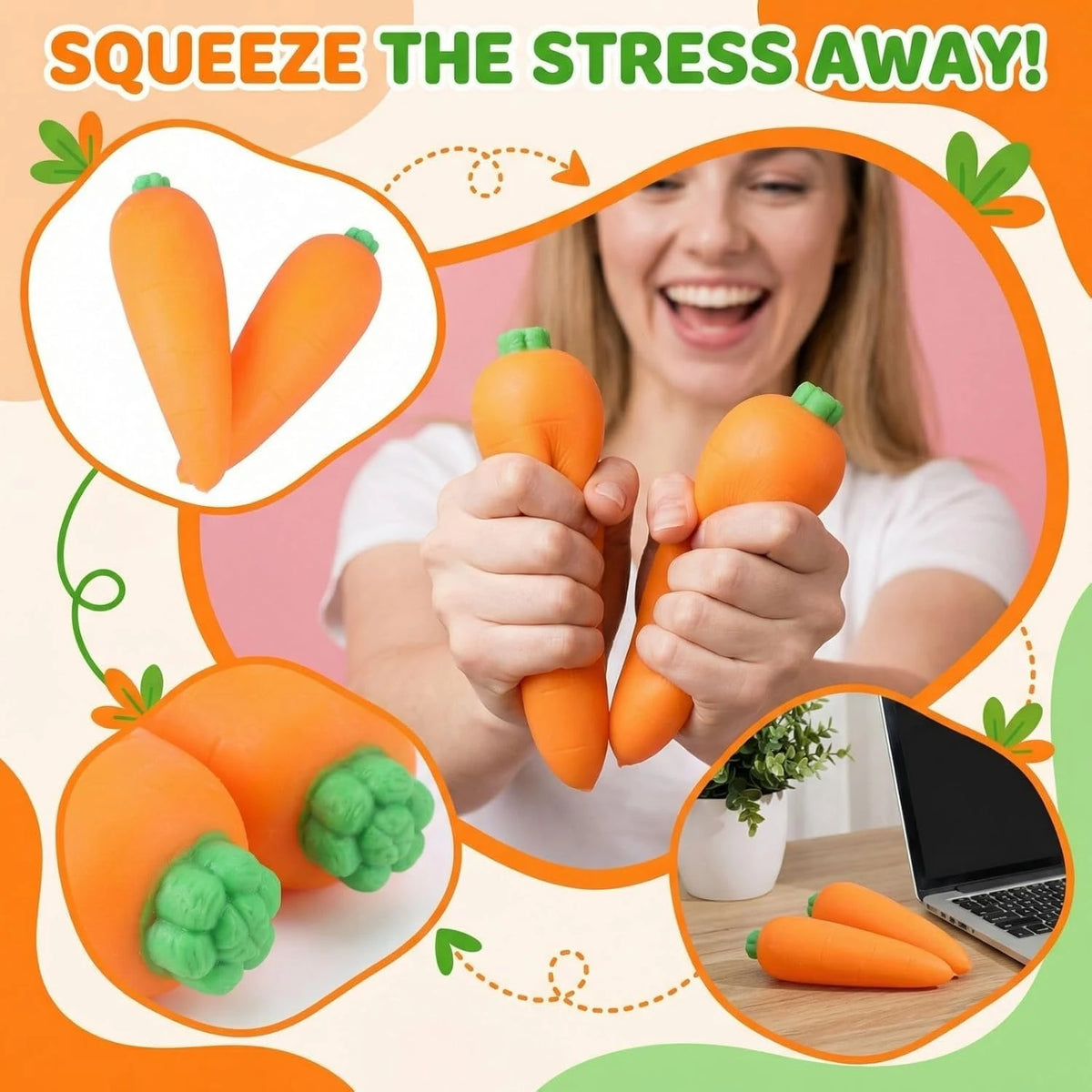 Carrot Stretch Squeeze Toy Soft Elastic, Stress Relief,  Fidget Toy Sensory Decompression Toy for Kids and Adults