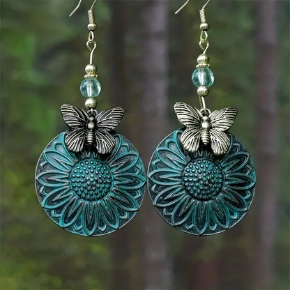 Boho Sunflower Earrings Vintage Drop Earrings