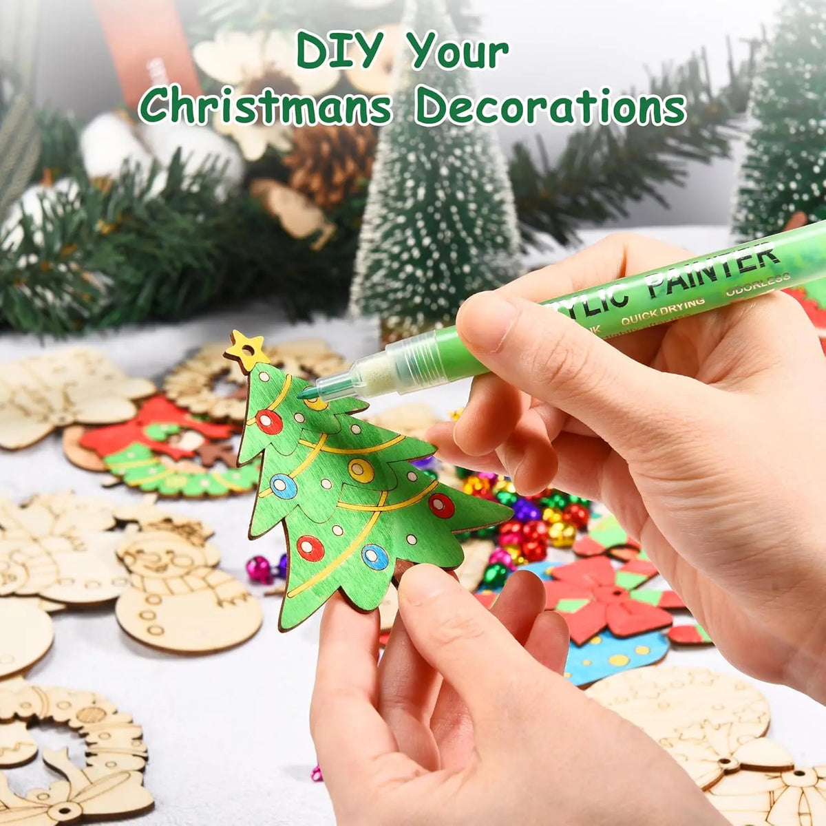 DIY Wooden Christmas Ornaments to Paint, Blank Wood Cutouts