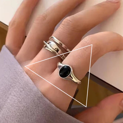Sterling Silver Rings INS Fashion Vintage Hollow Lines  Adjustable  Jewelry