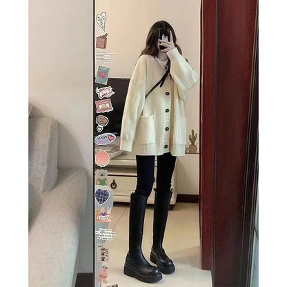 Oversized Cardigan Sweater-Coats, Long, Full Sleeves, V-Neck, Loose  Fit, Button Front. comes in Tan, Gray, Off White