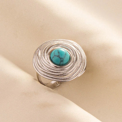 1pc Boho Turquoise Ring Stainless Steel Light Blue Gemstone Silver Adjustable Ring