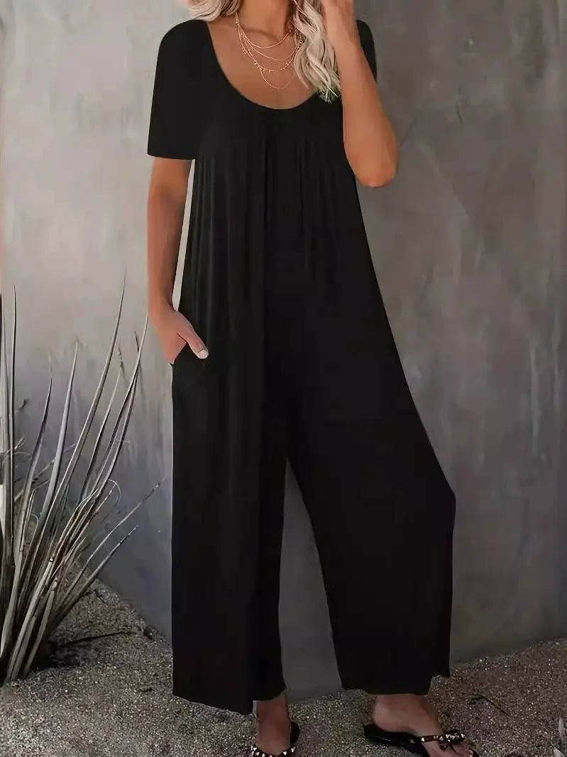 Sizes to 5XL  Jumpsuit, Short Sleeve, U neckline, with pockets. 5 colors