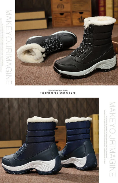 Lightweight Ankle Snow Boots with Slight Platform: Red and White, Tan and White, Navy, and Black