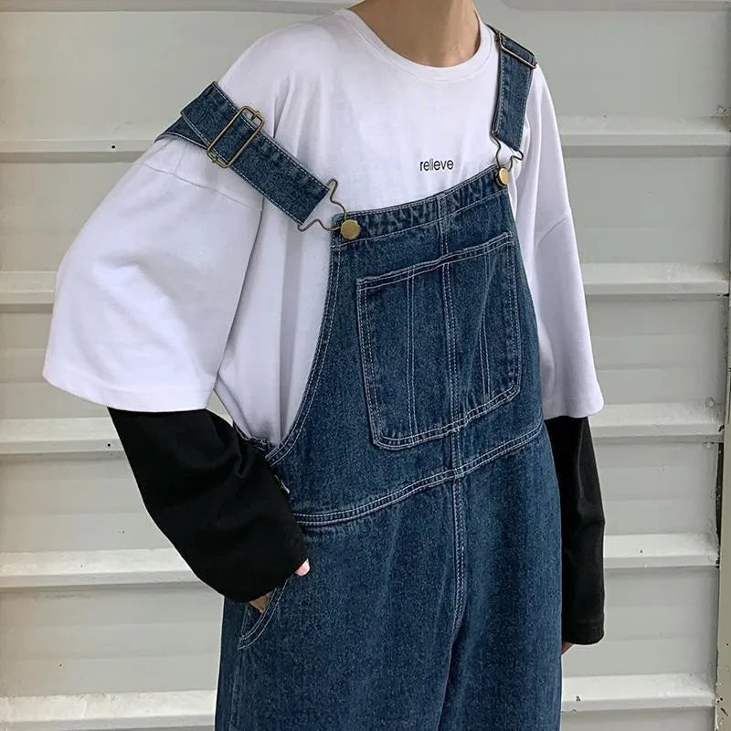 Sizes to 5XL...Retro Denim Overalls, Big Pockets, Loose Denim
