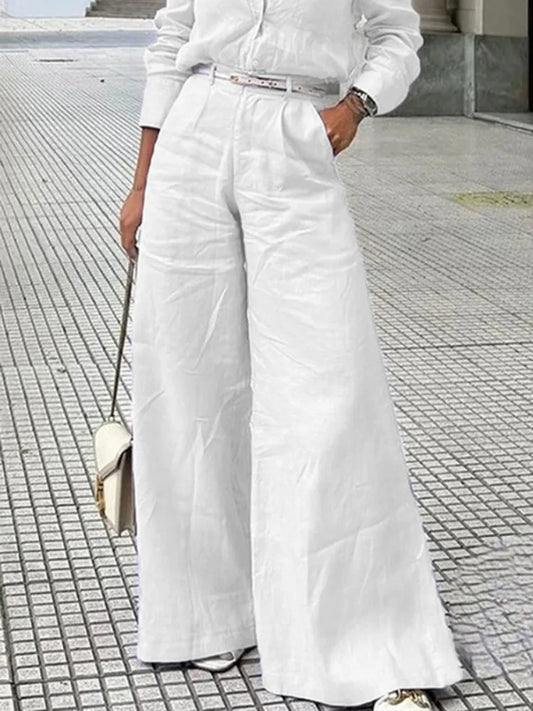 Boho Cotton/Linen High Waisted Wide Legged Pants with Pockets in Lavandar,  White, and Teal