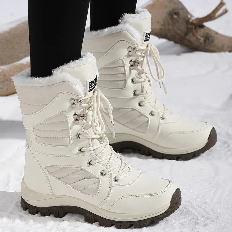 High-top Waterproof Snow Boots, Thick Plush Warm Insoles, Tie Up, Come in Army Green, White, and Black