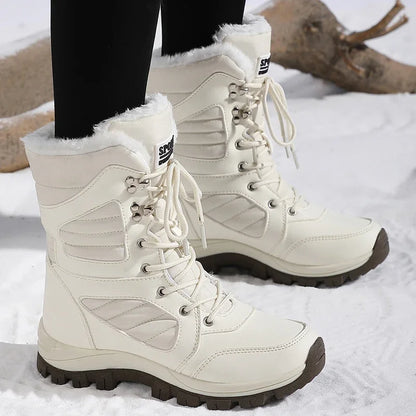 High-top Waterproof Snow Boots, Thick Plush Warm Insoles, Tie Up, Come in Army Green, White, and Black
