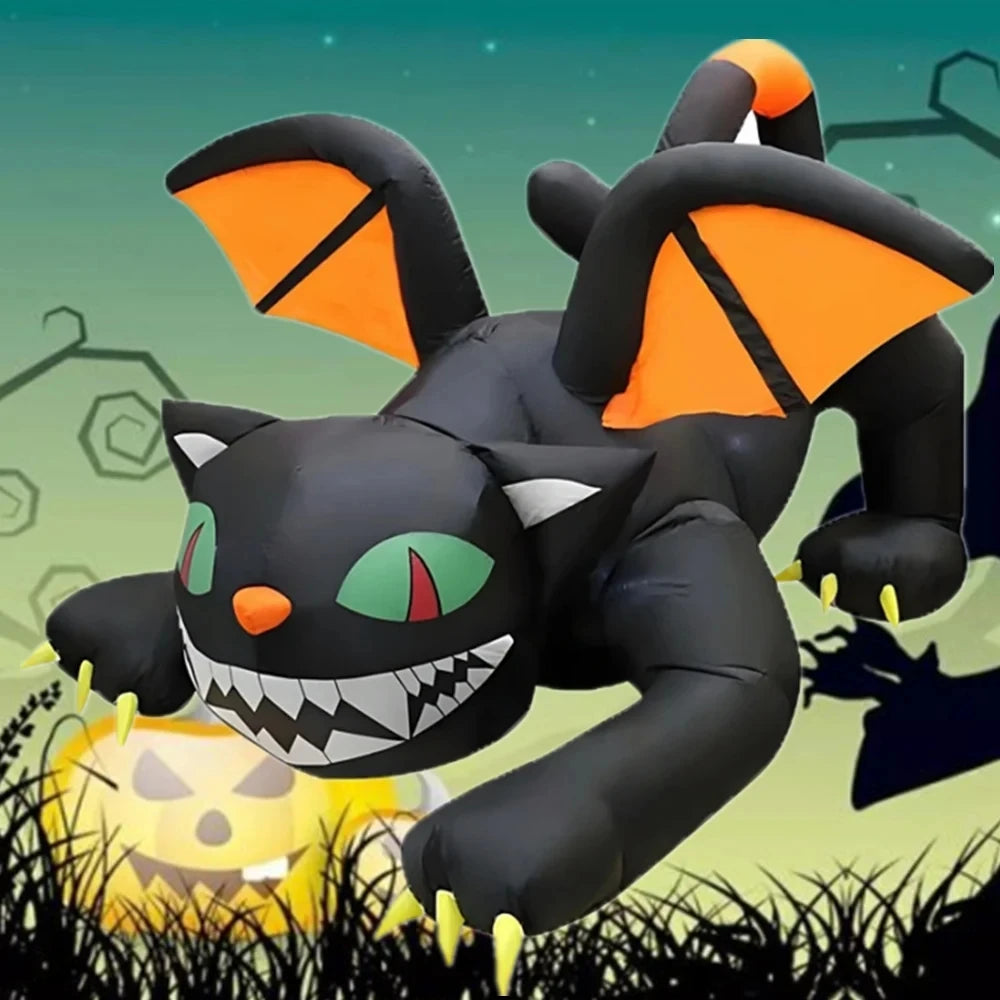 Halloween Inflatable 1.8m Black Cat, Moves His Head,  LED Lights Indoor or Outdoor Air-blown Decoration