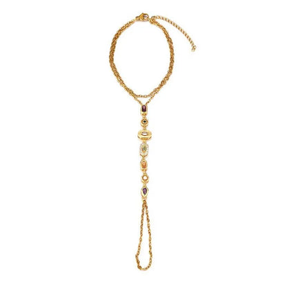Stainless Steel Colorful Crystal Hand Chain Bracelet; Gold Color Water Drop Finger Bangle Bracelet