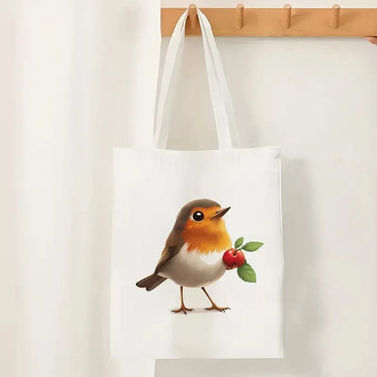 Charming Robin Canvas Tote Bag - Reusable, Large Capacity Shoulder Handbag. PERFECT GIFT BAG--WHY USE PAPER????