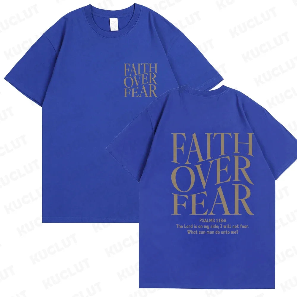 Sizes to 3XL Wide Variety of Colors "Faith Over Fear" T-shirts Christian Clothes Sportswear Bible verse