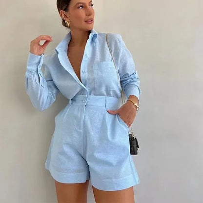 Long Sleeve 2-Piece Shorts and Shirt Outfit.  5 colors