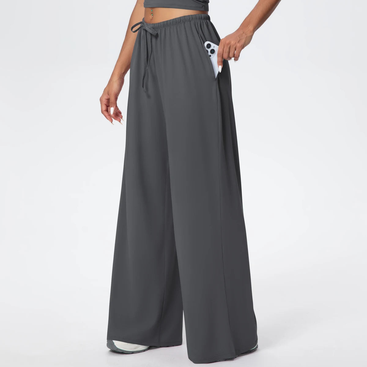 Quick Drying Wide Leg Yoga Pants Loose High Waist With Pockets and drawstring