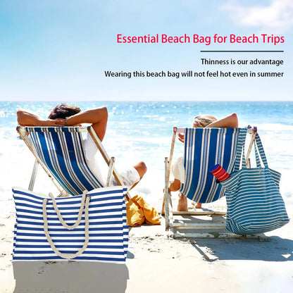 Waterproof, Striped Zipper Bag,  Sand-Resistant Canvas, Convenient Folding Beach Bag ﻿