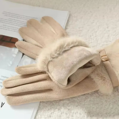 Warm Gloves Fleece Lined Windproof Cold-Resistant Touchscreen Compatible with Plush Decoration