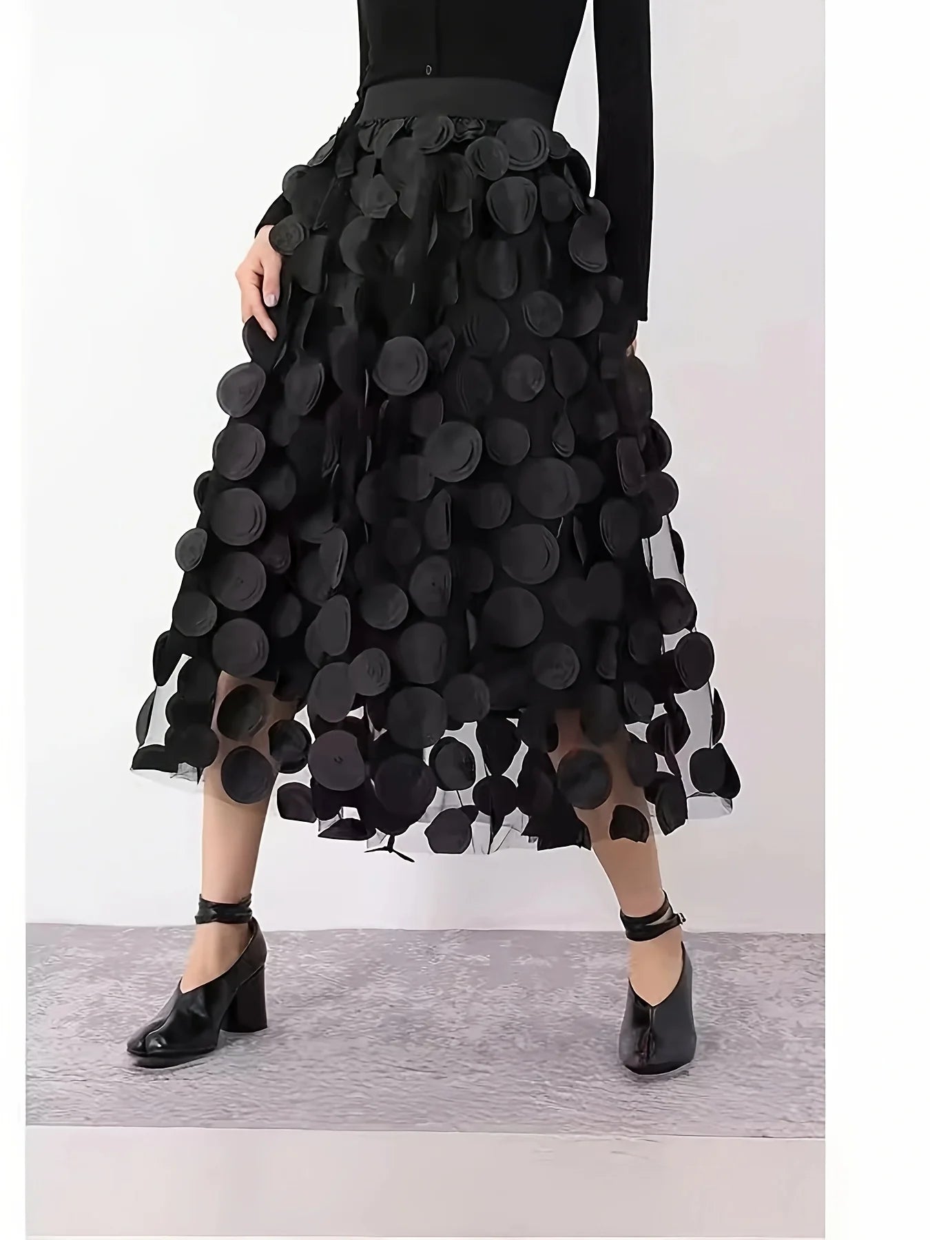 Sizes to 5XL Black elastic waist umbrella skirt, A-line skirt, versatile midi skirt, European and American bestseller
