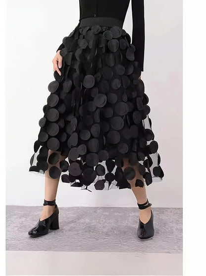 Sizes to 5XL Black elastic waist umbrella skirt, A-line skirt, versatile midi skirt, European and American bestseller