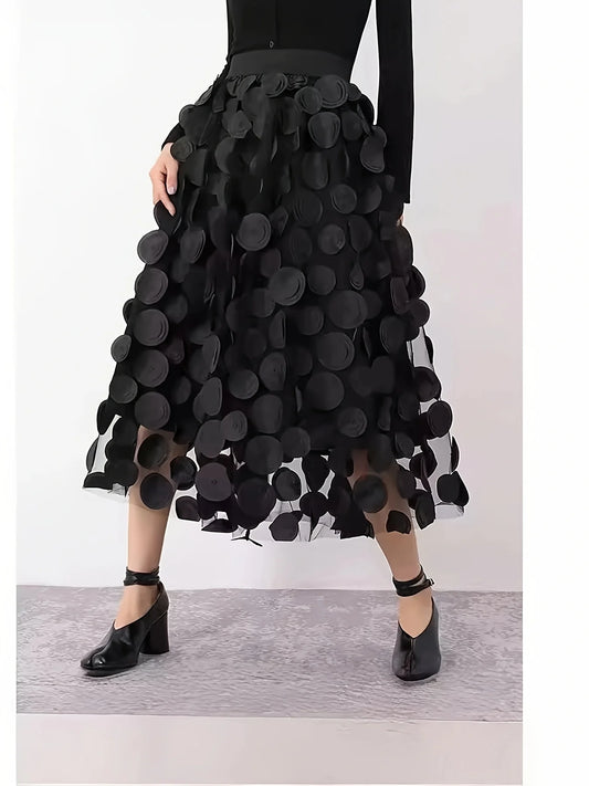 Sizes to 5XL Black elastic waist umbrella skirt, A-line skirt, versatile midi skirt, European and American bestseller