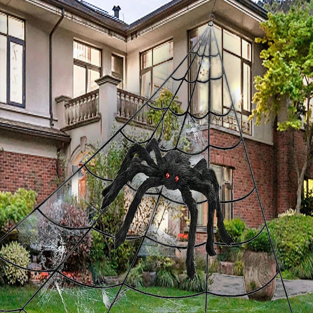 16 Feet Halloween Triangle Spider Web, Plush Simulation Spider Web, Haunted Home Outdoor Yard Decoration (Web Only)