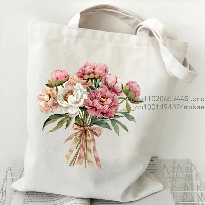 Aesthetics Peony Graphic Canvas Tote Bag . ALSO GREAT FOR GIFT BAG---WHY USE PAPER????