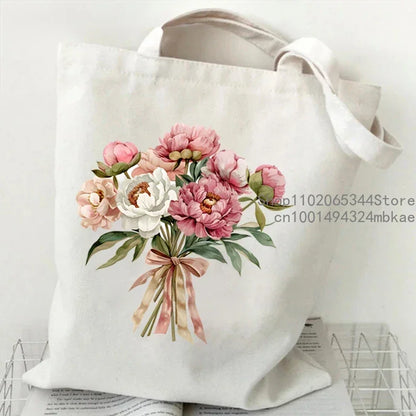 Aesthetics Peony Graphic Canvas Tote Bag . ALSO GREAT FOR GIFT BAG---WHY USE PAPER????