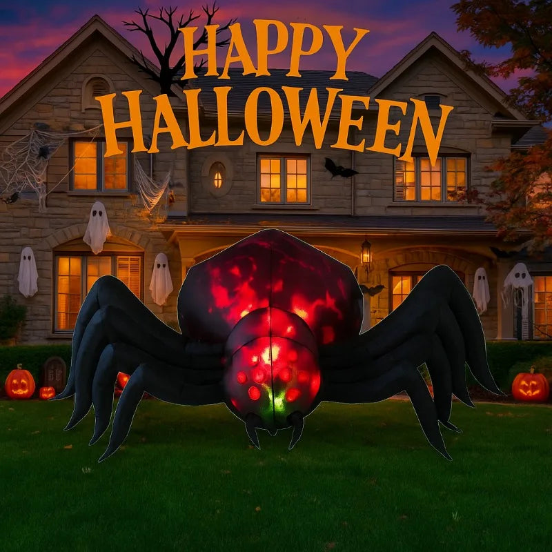 6FT Inflatable Halloween Shadowstalker Spider, Built-in LED Lights, Fan, Stakes, and Rope