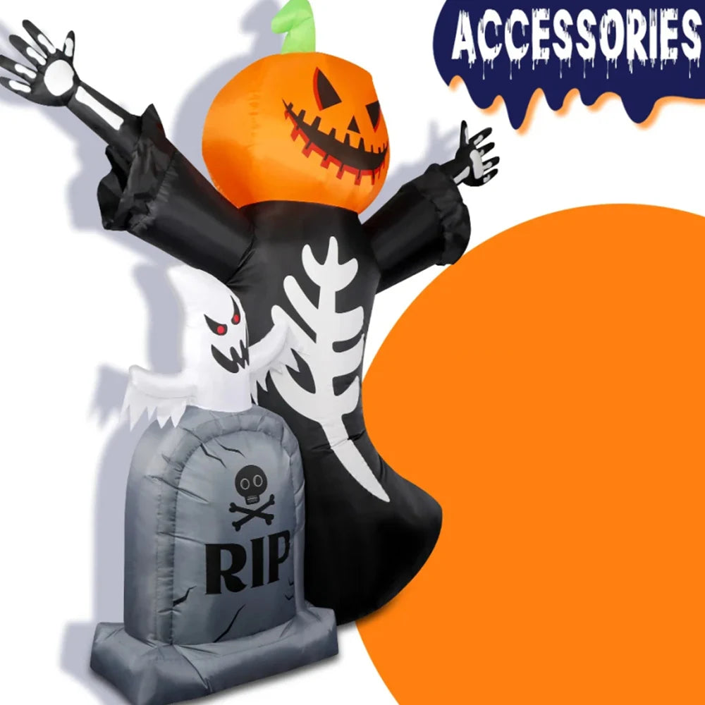 6.5 Feet Halloween Inflatable Pumpkin Ghost Tombstone, Decorations with Built-in LED Lights and Inflatable fan