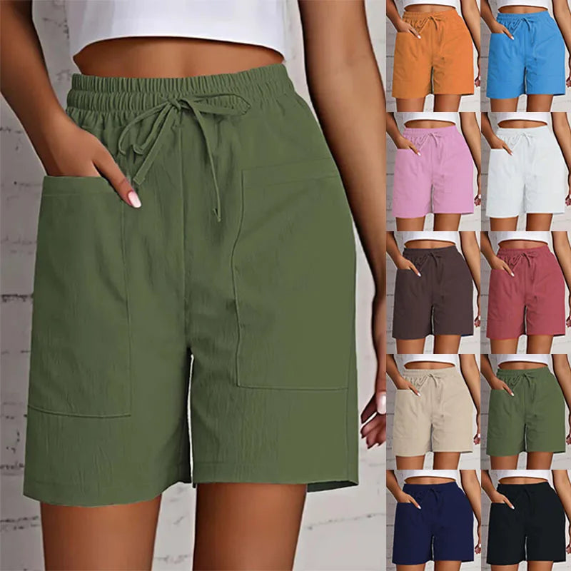 Women's Bermuda High Waist 4 Inch Shorts Loose Fit Elastic Waist and Drawstring, Casual Shorts with Pockets,