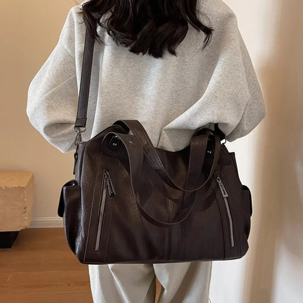 Soft Interior Compartment Shoulder Bag With Zipper Handbags in 3 colors
